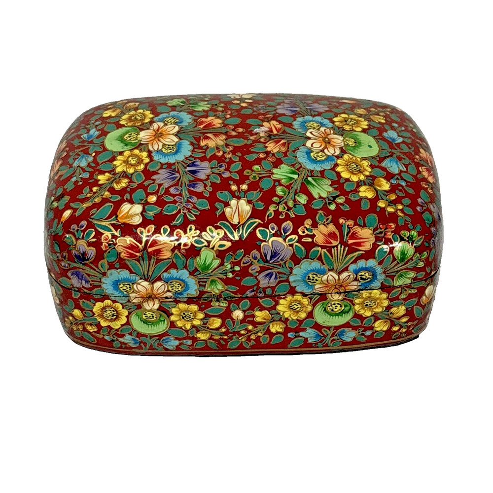 Lacquered Trinket Keepsake Jewelry Box Ethnic Crafts Multicolor Kashimiri Floral - Picture 3 of 10